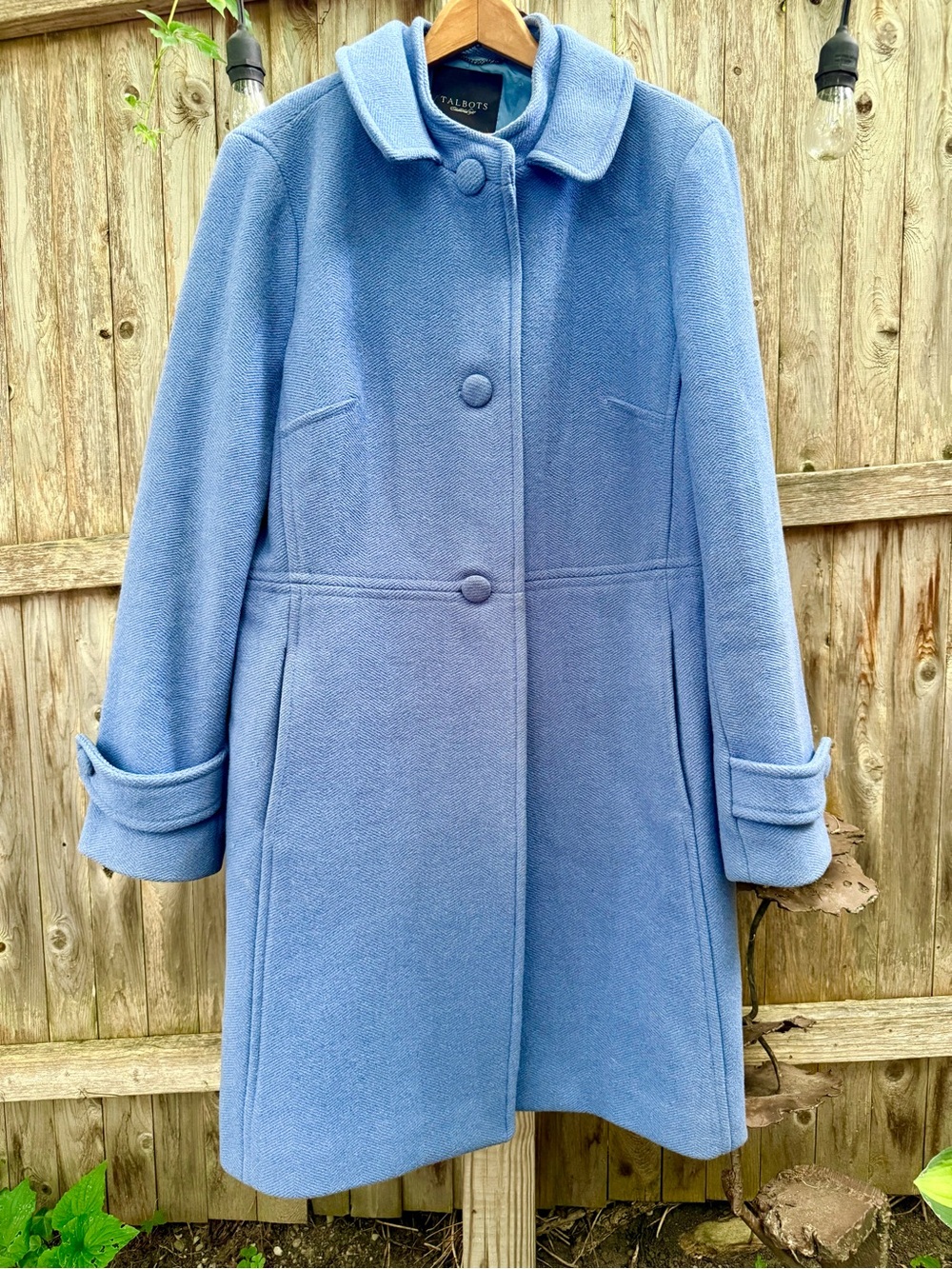 Talbots Powder Blue Wool-Blend Button Front Pea Coat Cottagecore Winter Jacket